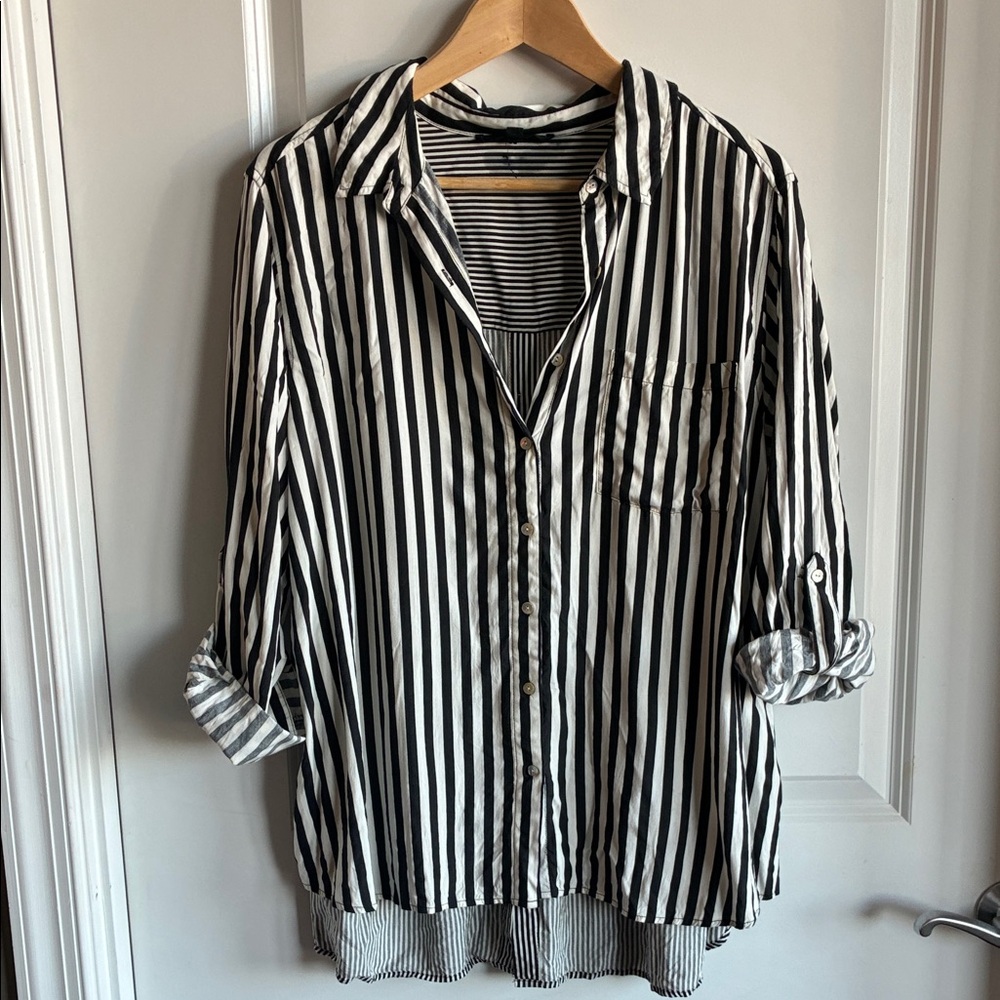 Black and White Striped Button-Up Shirt